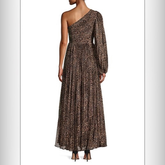 Saks 5th Ave Fame & Partners The Tori One Shoulder Maxi Dress sz6 animal pleated - Picture 4 of 8